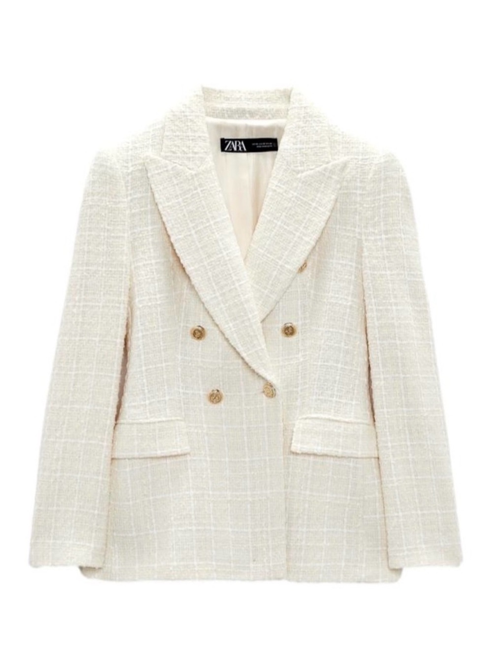 Zara Cream Double-Breasted Tweed Blazer like new
